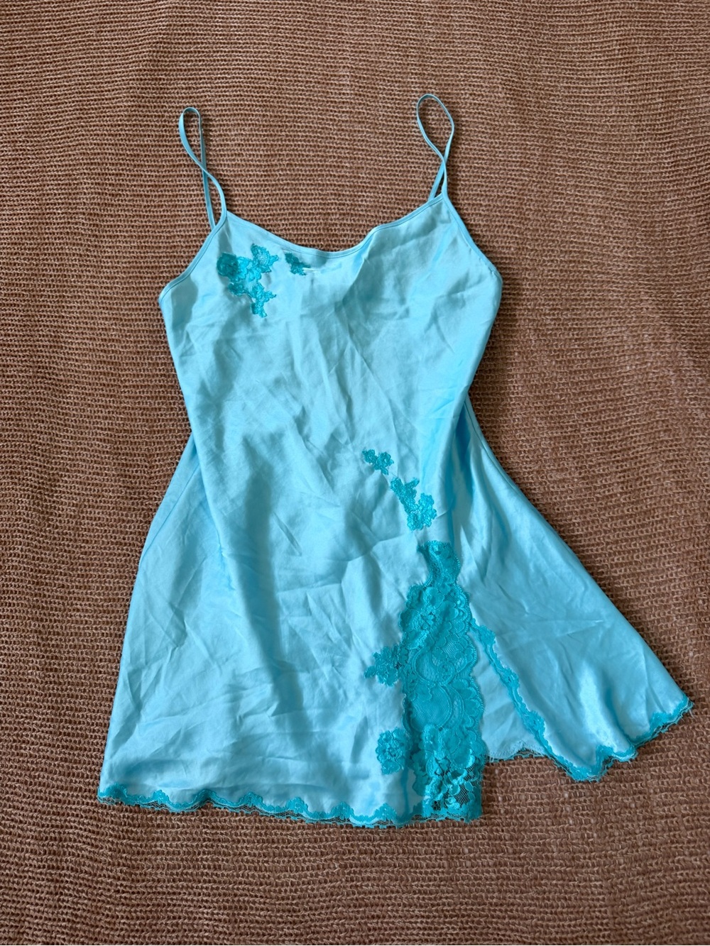Victoria's Secret Light Blue Slip Camisole with Teal Lace